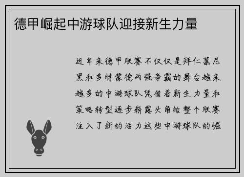 德甲崛起中游球队迎接新生力量