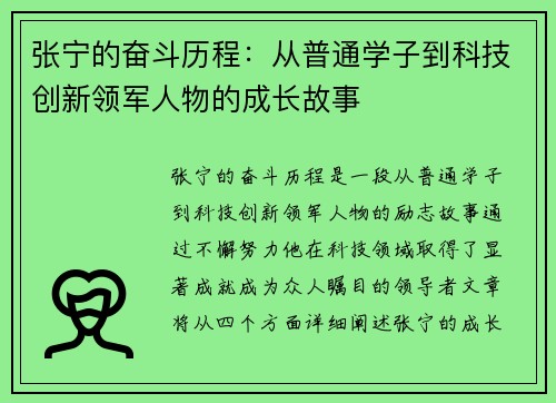 张宁的奋斗历程：从普通学子到科技创新领军人物的成长故事