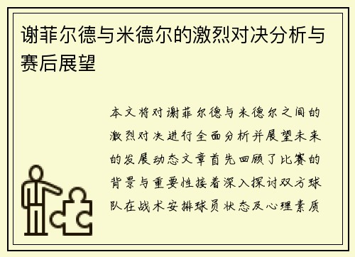 谢菲尔德与米德尔的激烈对决分析与赛后展望