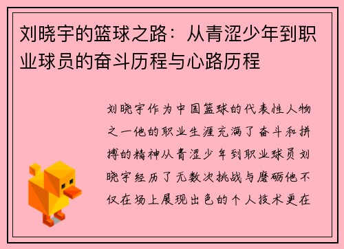 刘晓宇的篮球之路：从青涩少年到职业球员的奋斗历程与心路历程