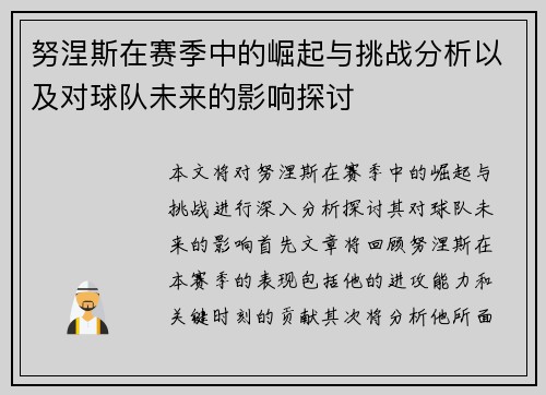努涅斯在赛季中的崛起与挑战分析以及对球队未来的影响探讨