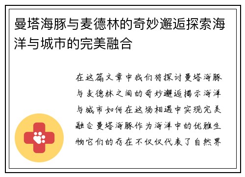 曼塔海豚与麦德林的奇妙邂逅探索海洋与城市的完美融合