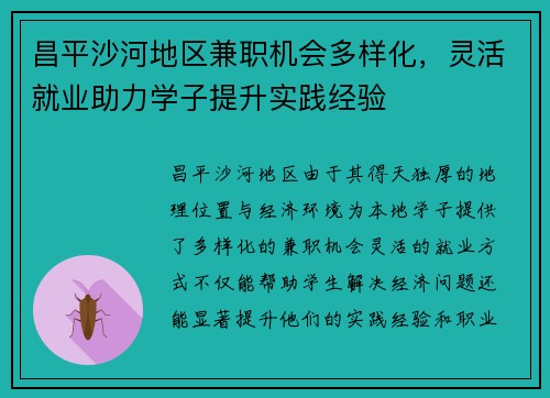 昌平沙河地区兼职机会多样化，灵活就业助力学子提升实践经验